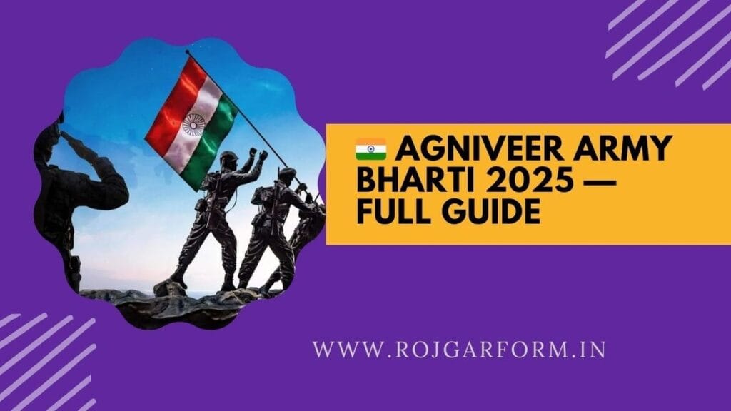Agniveer Army Bharti 2025 recruitment banner with Indian Army soldiers standing in formation